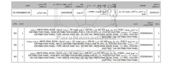 استعلام برد اصلی و کمکی توزیع برای پنل توزیع