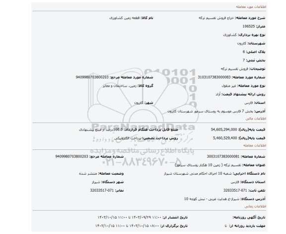 مزایده، فروش تقسیم ترکه