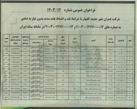 فراخوان عمومی فروش پاییزه املاک  