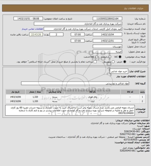 استعلام خرید مواد غذایی