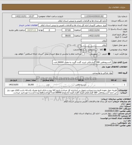 استعلام کنسروماهی 180 گرم بایکی ازبرند گلدن گریت به مقدار 26000 عدد