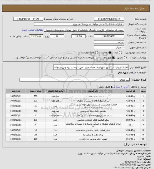 استعلام احداث و بازسازی بلوار شورا و مدافعان حرم ؛ خرید و نصب پایه چراغ و نهال