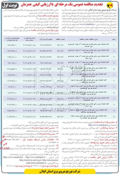 تجدید مناقصه عمومی  کلیه عملیات برق رسانی عوارض برق تبصره...