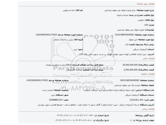 مزایده، مزایده اموال غیر منقول مشاعی