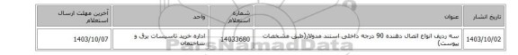 سه ردیف انواع اتصال دهنده ‎90 درجه داخلی‏ ‎استند مدولار‏(طبق مشخصات پیوست)