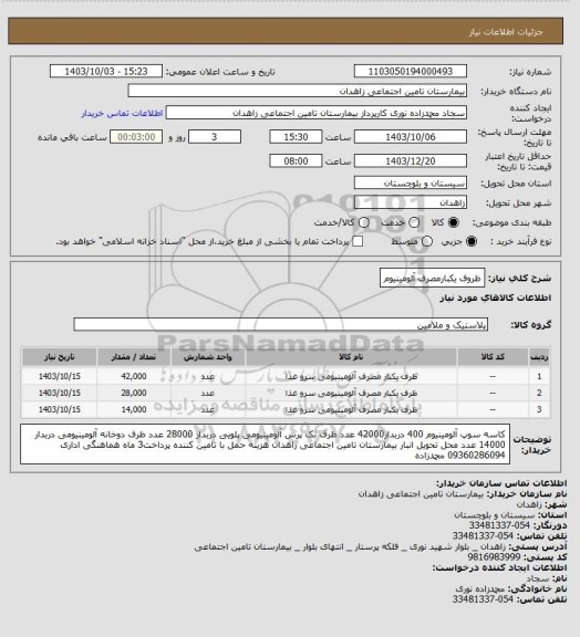 استعلام ظروف یکبارمصرف آلومینیوم