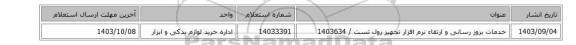 خدمات بروز رسانی و ارتقاء نرم افزار تجهیز ‎رول تست‏ / 1403634