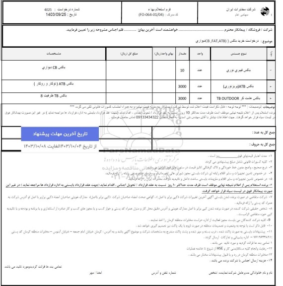 استعلام خرید باکس  ATB-FAT-CB دیواری