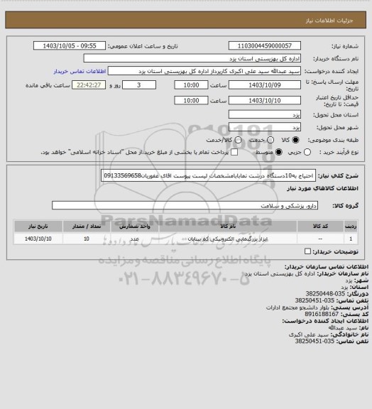 استعلام احتیاج به10دستگاه درشت نمابابامشخصات لیست پیوست اقای غفوریان09133569658