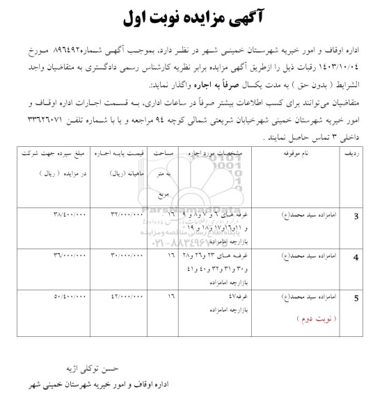 مزایده اجاره رقبات