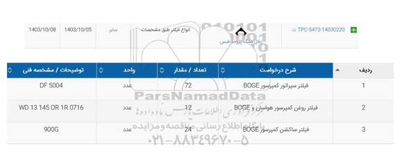 استعلام انواع فیلتر