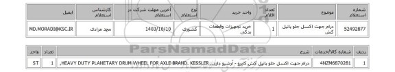 استعلام درام جهت اکسل جلو پاتیل کش