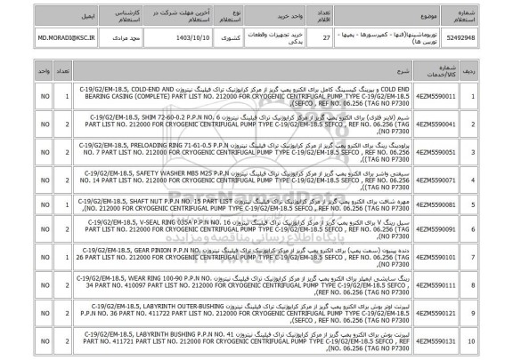 استعلام توربوماشینها(فنها - کمپرسورها - پمپها - توربین ها)