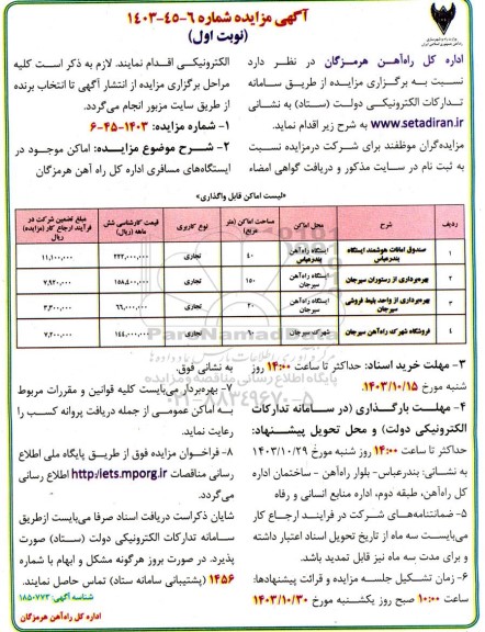 مزایده صندوق امانات هوشمند ایستگاه ....