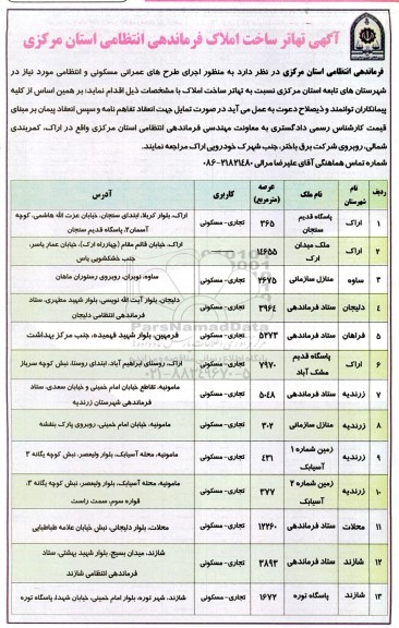 مناقصه و مزایده تهاتر ساخت املاک با کاربری تجاری مسکونی 