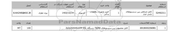 استعلام کابل ارتباطی بین سنسورهای پایش غبار