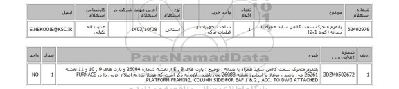 استعلام پلتفرم متحرک سمت کالمن ساید همراه با دندانه (کوره 1و2)