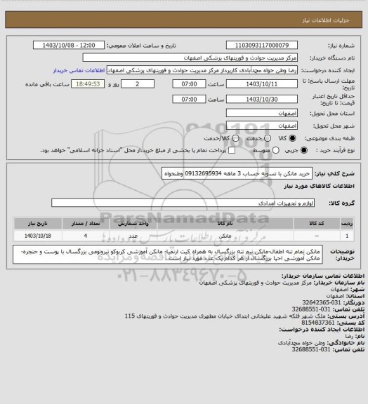 استعلام خرید مانکن با تسویه حساب 3 ماهه 09132695934 وطنخواه