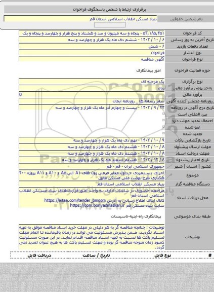 مناقصه, اجرای دستمزدی جداول معابر فرعی زون های A۱ الی A۵ و A۱۰ و A۱۱ پروژه ۴۰۰ هکتاری طرح نهضت ملی مسکن طایق