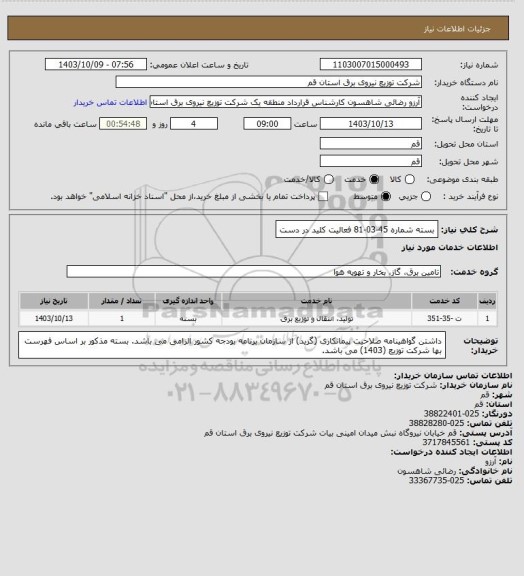 استعلام بسته شماره 45-03-81 فعالیت کلید در دست