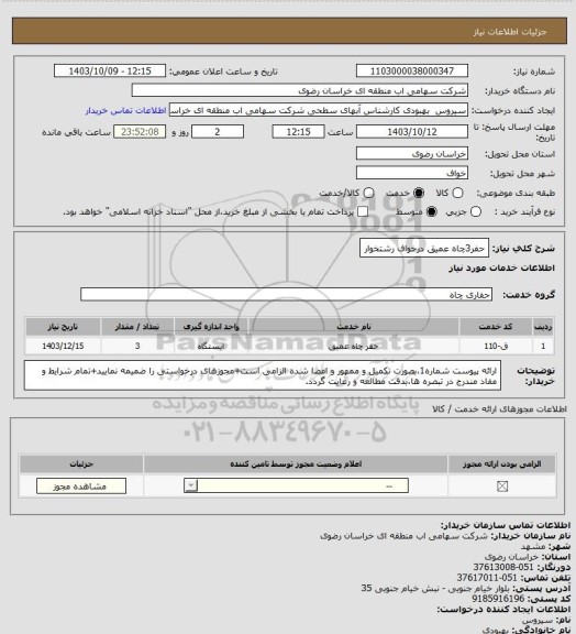 استعلام حفر3چاه عمیق درخواف رشتخوار