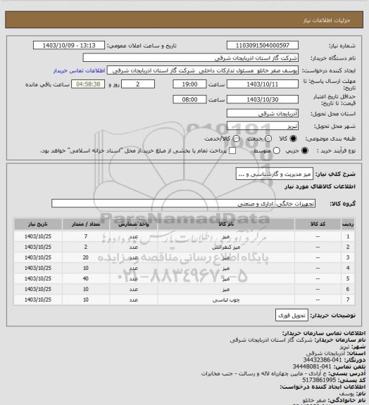 استعلام میز مدیریت و گارشناسی و ...