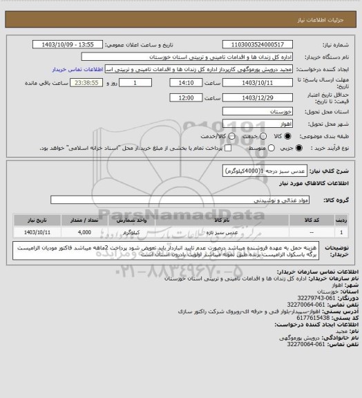 استعلام عدس سبز درجه 1(4000کیلوگرم)