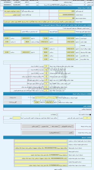 مزایده ، ابزار و لوازم صنعتی در گمرک تبریز می باشد. به دلیل جلوگیری از تبعات بعدی لطفاً قبل از ارائه پیشنهاد کالاها رارویت نمائی