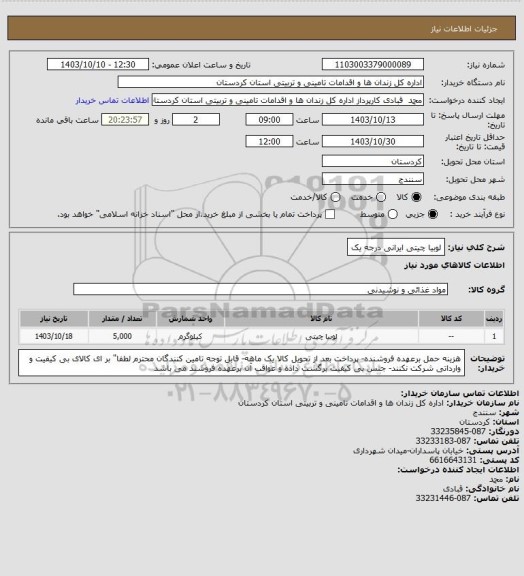 استعلام  لوبیا  چیتی ایرانی درجه یک