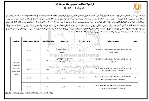 مناقصه تهیه ، حمل و تخلیه مصالح شسته ، شکسته ...