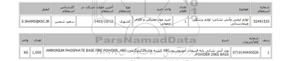 استعلام لوازم ایمنی وآتش نشانی- لوازم پزشکی وبیمارستانی