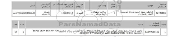 استعلام کرانویل و پنیون استیج ورودی گیربکس کانوایر / اضطراری