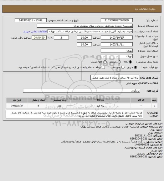 استعلام پایه میز 75 سانتی تعداد 8 عدد طبق عکس