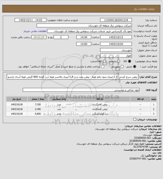 استعلام روغن سرخ کردنی 1.5 لیتری بدون پالم اویلا - روغن پخت و پز 1.8 لیتری بالانسر اویلا -رب گوجه 800 گرمی اویلا آسان بازشو