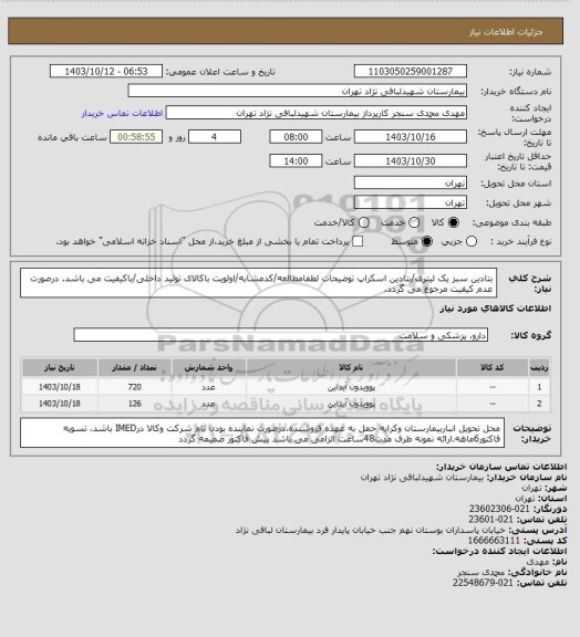 استعلام بتادین سبز یک لیتری، سامانه ستاد