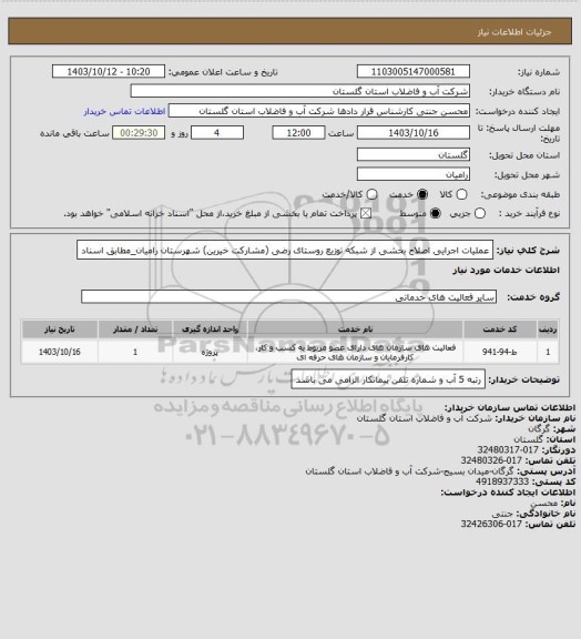 استعلام عملیات اجرایی اصلاح بخشی از شبکه توزیع روستای رضی  (مشارکت خیرین) شهرستان رامیان_مطابق اسناد