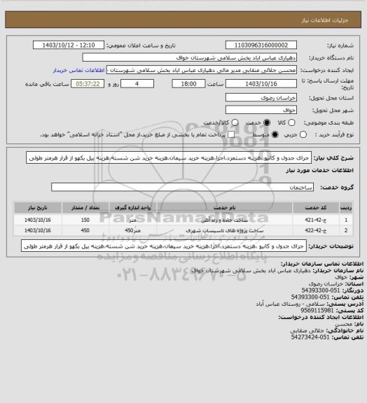 استعلام جرای جدول و کانیو ،هزینه دستمزد،اجرا،هزینه خرید سیمان،هزینه خرید شن شسته،هزینه بیل بکهو از قرار هرمتر طولی