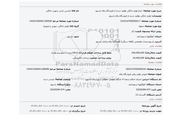 مزایده، لوازم خانگی توقیف شده از فروشگاه رفاه یاسوج