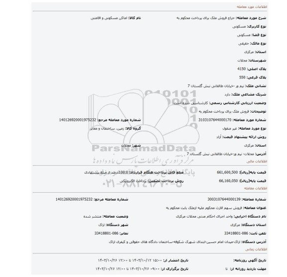 مزایده، فروش ملک برای پرداخت محکوم به