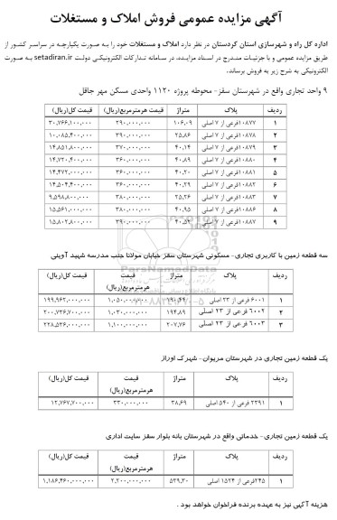 مزایده عمومی فروش املاک و مستغلات 