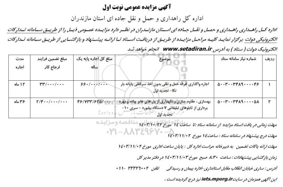 مناقصه و مزایده اجاره واگذاری غرفه ..