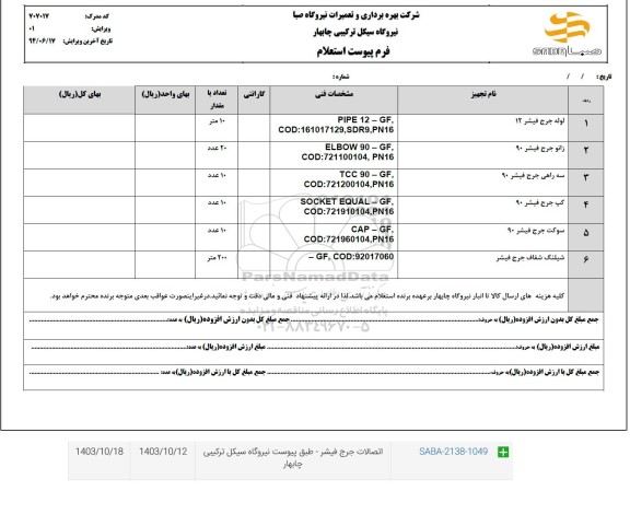 استعلام اتصالات جرج فیشر ...