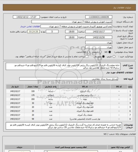 استعلام خانه معلم-رنگ اکریلیک 12کیلویی-رنگ پرایمر 24کیلویی-پودر کناف کیسه 6کیلویی-قلم مو 1/5اینچ-قلم مو 4 خرم-قلم مو سایز4/14 خرم-غلطک نقاشی-نوار درزگیر