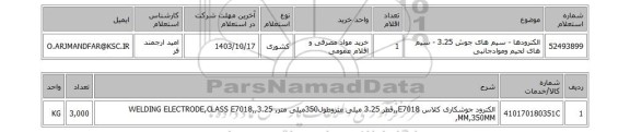 استعلام الکترودها - سیم های جوش 3.25 - سیم های لحیم وموادجانبی