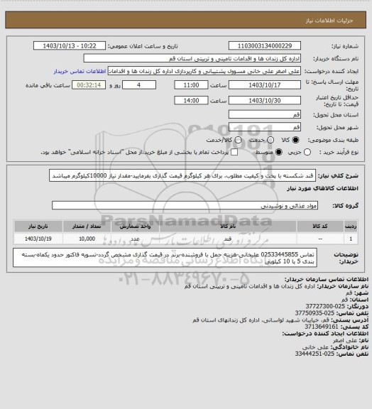 استعلام قند شکسته با پخت و کیفیت  مطلوب، برای هر کیلوگرم قیمت گذاری بفرمایید-مقدار نیاز 10000کیلوگرم میباشد