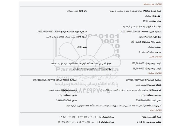 مزایده، فروش به عنوان بخشی از مهریه