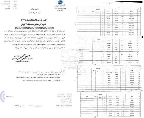 مزایده استعلام 38 قلم اثاثیه اداری اسقاط 