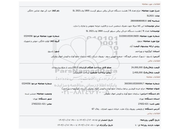 تعداد 8 / هشت دستگاه خردکن برقی سیلور کرست 1800 واتSL 2021