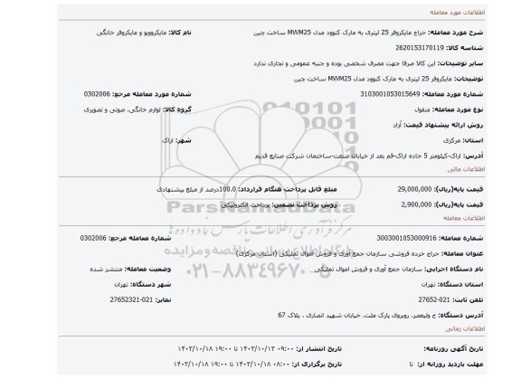 مایکروفر 25 لیتری به مارک کنوود مدل MWM25 ساخت چین