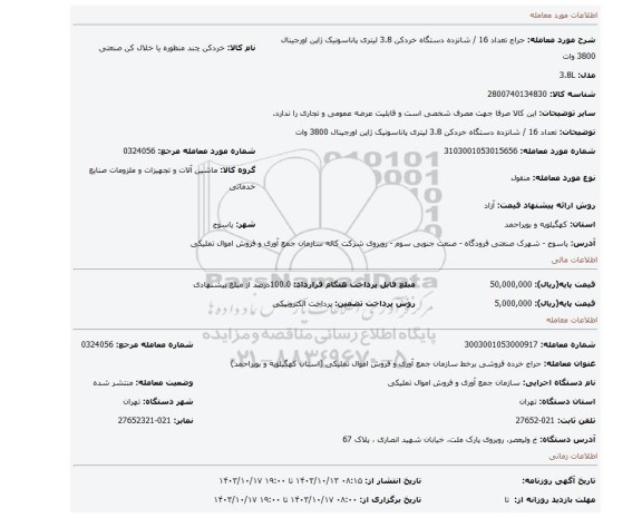 تعداد 16 / شانزده دستگاه خردکن 3.8 لیتری پاناسونیک ژاپن اورجینال 3800 وات